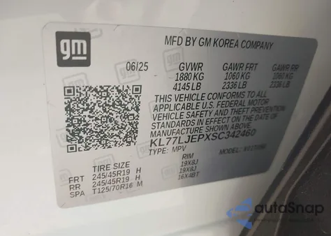 2025 Chevrolet Trax Fwd 2Rs from USA, damaged, VIN KL77LJEPXSC342460